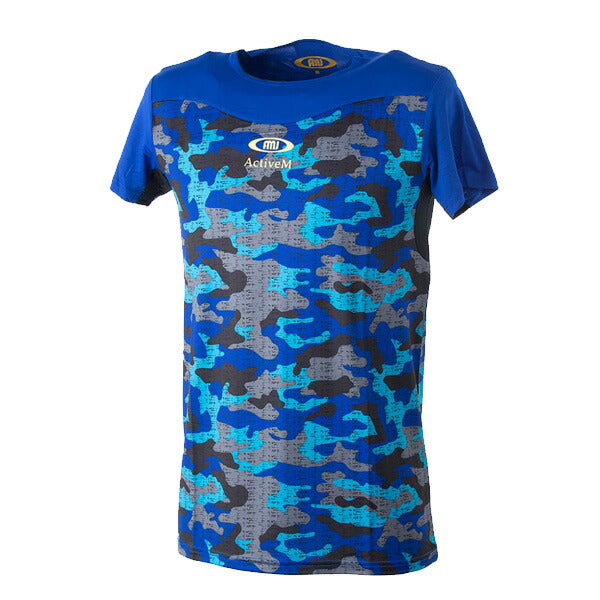 【ショップ限定エントリーでさらに+9倍】【ネコポス送料無料】半袖インナーシャツアクティブームActiveMコンフォートインナーブルー01BLカモ柄丸首半袖中学高校部活大学サークル社会人