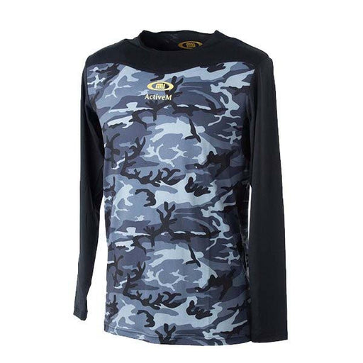 【ネコポス送料無料】アクティブーム長袖アンダーーシャツActiveMコンフォートインナーブラック02カモ柄丸首長袖中学高校部活大学