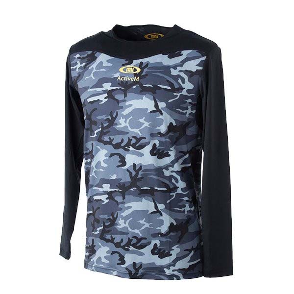 【ネコポス送料無料】アクティブーム長袖アンダーーシャツActiveMコンフォートインナーブラック02カモ柄丸首長袖中学高校部活大学