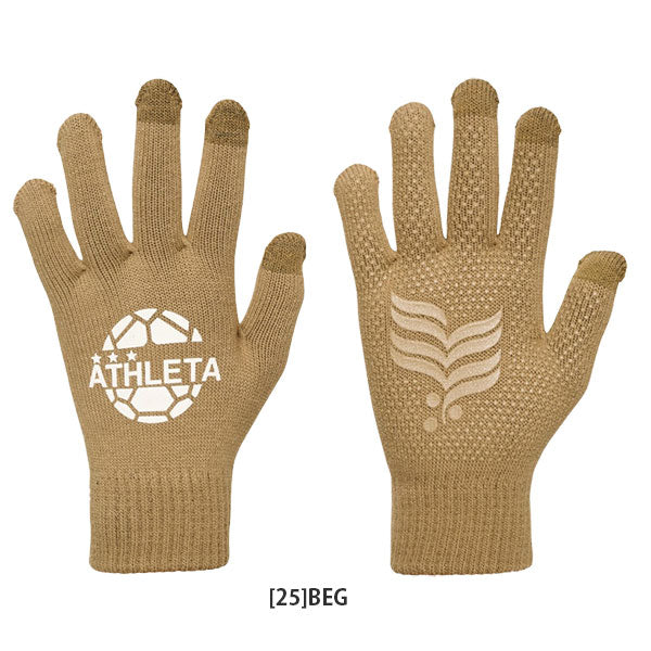 【ネコポス対応可】アスレタATHLETAフィールドニットグローブ手袋05342サッカーフットサル滑り止め付きスマホ対応大人用