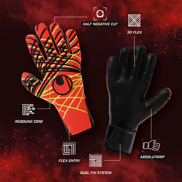 ウールシュポルトuhlsportファイアエディションアブソルートグリップハーフネガティブフィット101135601-20サッカーキーパーグローブGKグローブレッド