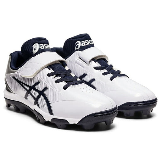 アシックスasics軟式野球ジュニアポイントスパイクスターシャインSマジックテープホワイト×ネイビー1124A008-103