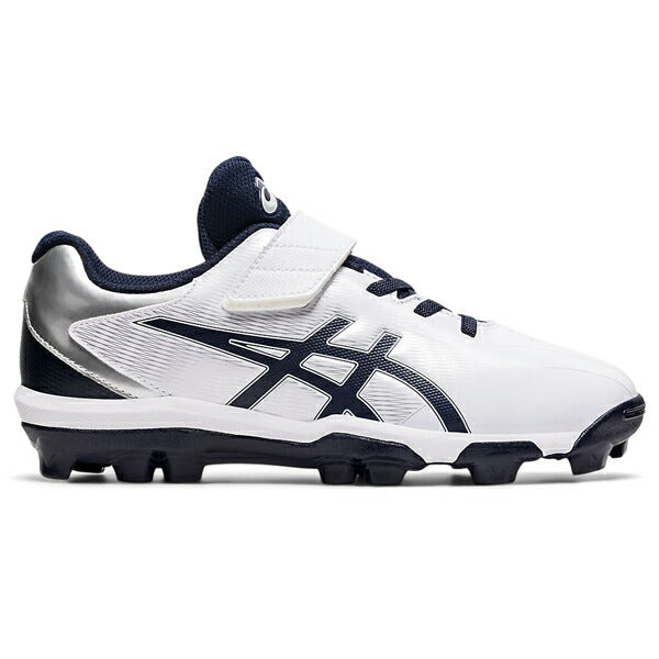 アシックスasics軟式野球ジュニアポイントスパイクスターシャインSマジックテープホワイト×ネイビー1124A008-103