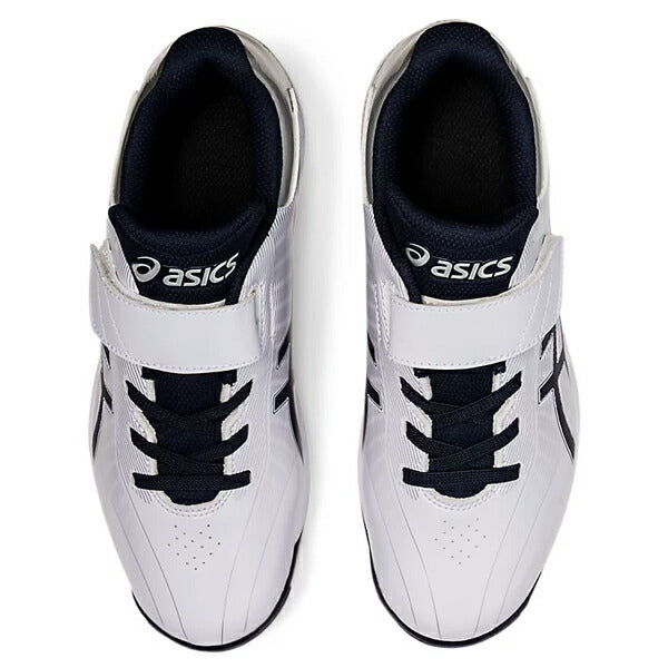 アシックスasics軟式野球ジュニアポイントスパイクスターシャインSマジックテープホワイト×ネイビー1124A008-103