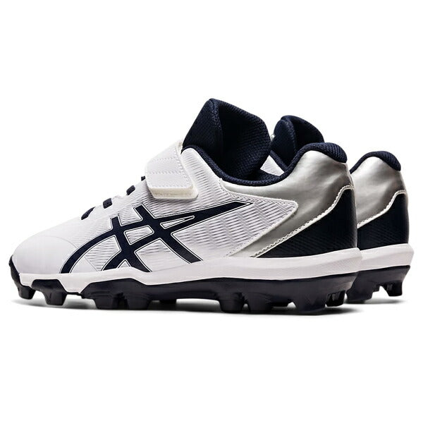 アシックスasics軟式野球ジュニアポイントスパイクスターシャインSマジックテープホワイト×ネイビー1124A008-103