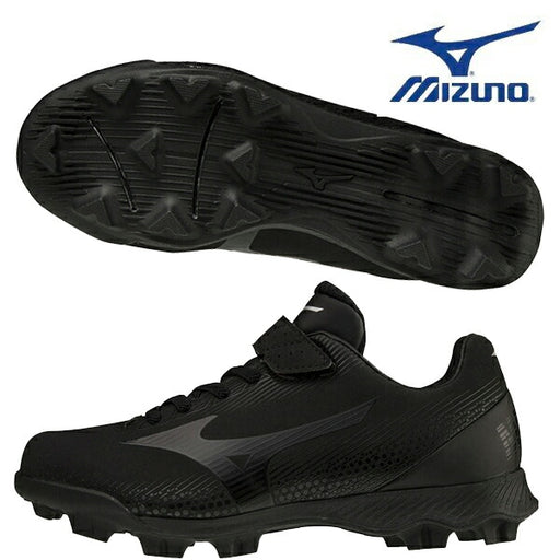 ジュニアポイントスパイクウェーブライトレボジュニアミズノmizuno野球少年野球スパイクゴム紐ベルトブラック黒11GP222200