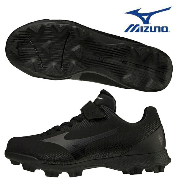 ジュニアポイントスパイクウェーブライトレボジュニアミズノmizuno野球少年野球スパイクゴム紐ベルトブラック黒11GP222200
