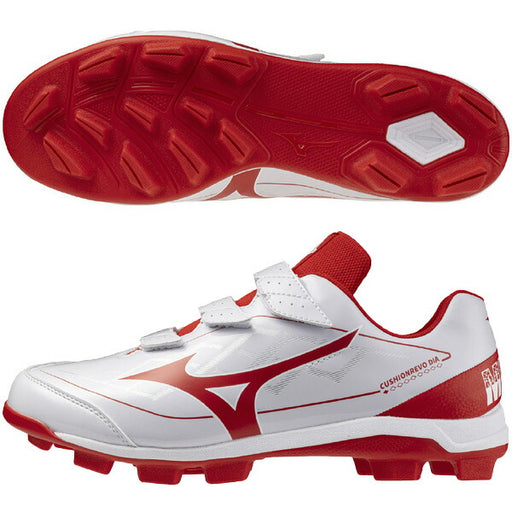 【ショップ限定エントリーでさらに+9倍】ミズノMIZUNO野球ポイントスパイククッションレボダイアBLTホワイト×レッド11GP2526-62ベルクロマジックテープ