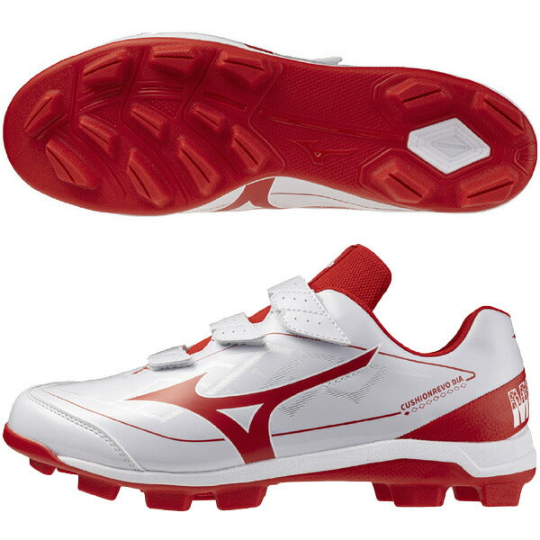【ショップ限定エントリーでさらに+9倍】ミズノMIZUNO野球ポイントスパイククッションレボダイアBLTホワイト×レッド11GP2526-62ベルクロマジックテープ