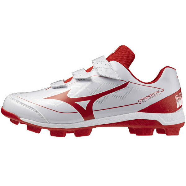 【ショップ限定エントリーでさらに+9倍】ミズノMIZUNO野球ポイントスパイククッションレボダイアBLTホワイト×レッド11GP2526-62ベルクロマジックテープ