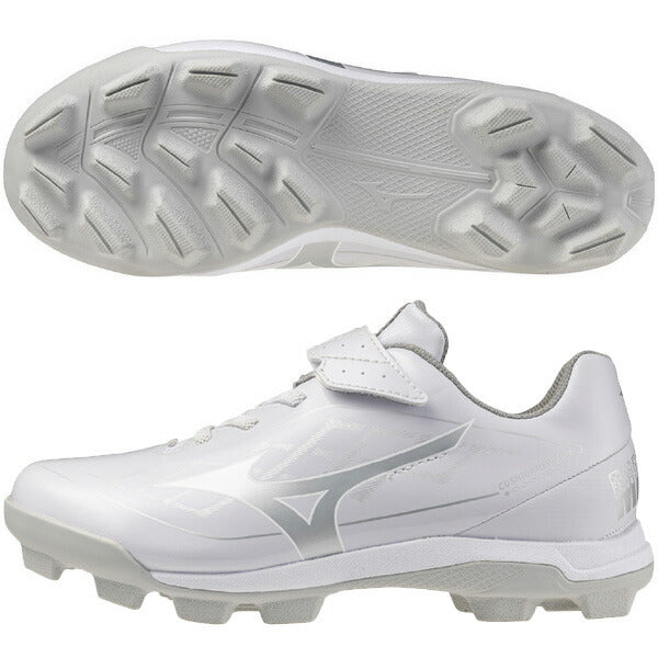 ミズノMIZUNO野球ジュニアポイントスパイククッションレボダイヤJr子供ホワイト×シルバー11GP2527-01