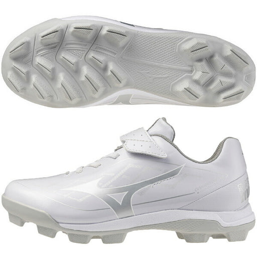 【ショップ限定エントリーでさらに+9倍】ミズノMIZUNO野球ジュニアポイントスパイククッションレボダイヤJr子供ホワイト×シルバー11GP2527-01