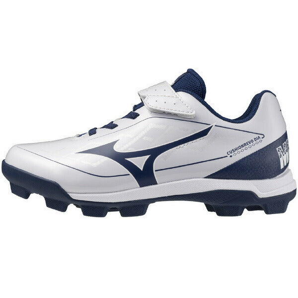 【ショップ限定エントリーでさらに+9倍】ミズノMIZUNO野球ジュニアポイントスパイククッションレボダイヤJr子供ホワイト×ネイビー11GP2527-14