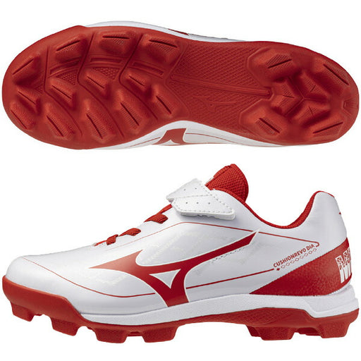 ミズノMIZUNO野球ジュニアポイントスパイククッションレボダイヤJr子供ホワイト×レッド11GP2527-62