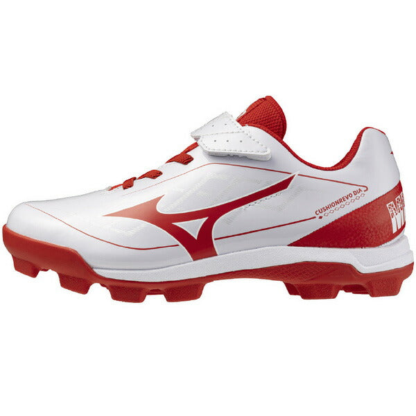 ミズノMIZUNO野球ジュニアポイントスパイククッションレボダイヤJr子供ホワイト×レッド11GP2527-62