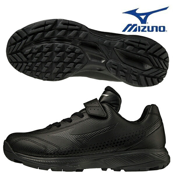野球トレーニングシューズジュニアミズノライトレボTR少年野球軟式野球幅広３Eゴム紐ベルトブラック黒11GT222200