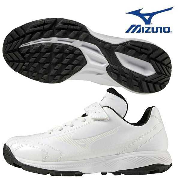 野球トレーニングシューズジュニアミズノライトレボTR少年野球軟式野球幅広３Eゴム紐ベルトホワイト白11GT222201