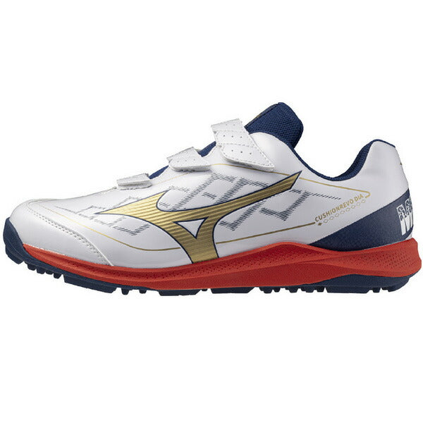 ミズノMIZUNO野球トレーニングシューズクッションレボダイアトレーナーホワイト×ゴールド11GT2525-42ベルクロマジックテープ