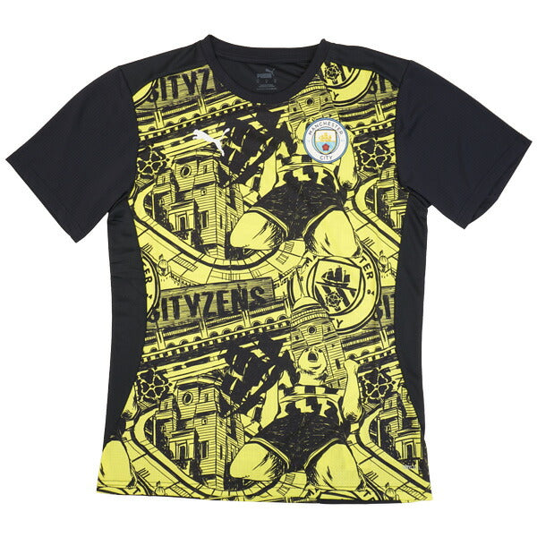 【ショップ限定エントリーでさらに+9倍】マンチェスターシティMCFC2024-25プレマッチ半袖シャツ777578-14サッカーレプリカプラクティスシャツ半袖イエローグロープーマPUMA