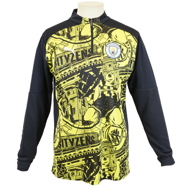 【ショップ限定エントリーでさらに+9倍】マンチェスターシティMCFC2024-25プレマッチ1/4ジップトップス777579-14サッカーレプリカトレーニングウェアイエローグロープーマPUMA