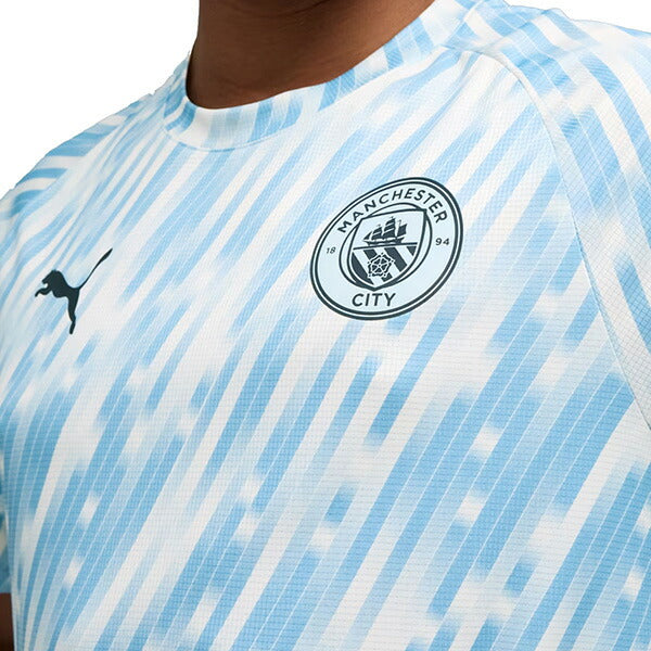 【ショップ限定エントリーでさらに+9倍】マンチェスターシティMCFC2025-26プレマッチ半袖シャツ782167-10サッカーレプリカプラクティスシャツシルバースカイプーマPUMA