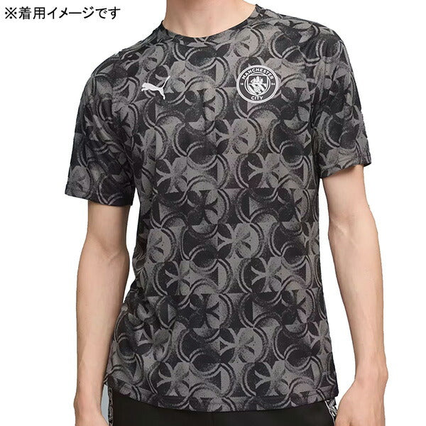 マンチェスターシティMCFC2025-26プレマッチ半袖シャツ782167-11サッカーレプリカプラクティスシャツプーマブラックプーマPUMA