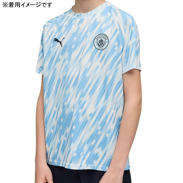 【ショップ限定エントリーでさらに+9倍】マンチェスターシティジュニアMCFC2025-26プレマッチ半袖シャツ782169-10サッカーレプリカプラクティスシャツシルバースカイ子供用プーマPUMA