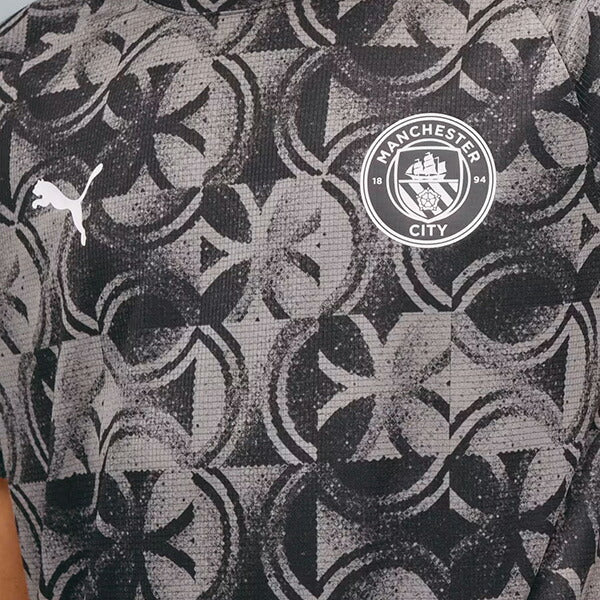 マンチェスターシティジュニアMCFC2025-26プレマッチ半袖シャツ782169-11サッカーレプリカプラクティスシャツプーマブラック子供用プーマPUMA