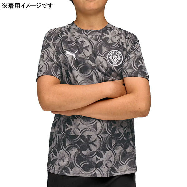 マンチェスターシティジュニアMCFC2025-26プレマッチ半袖シャツ782169-11サッカーレプリカプラクティスシャツプーマブラック子供用プーマPUMA