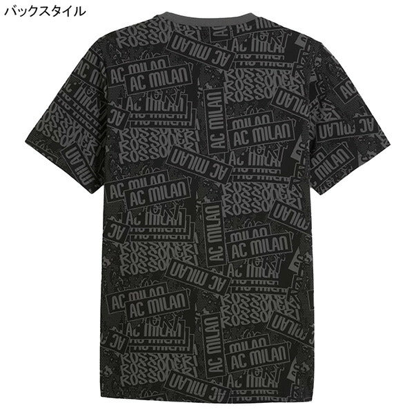 ACミランACM2025-26FTBLCULTUREAOP半袖Tシャツ782597-04サッカーカジュアルプーマブラック総柄プーマPUMA