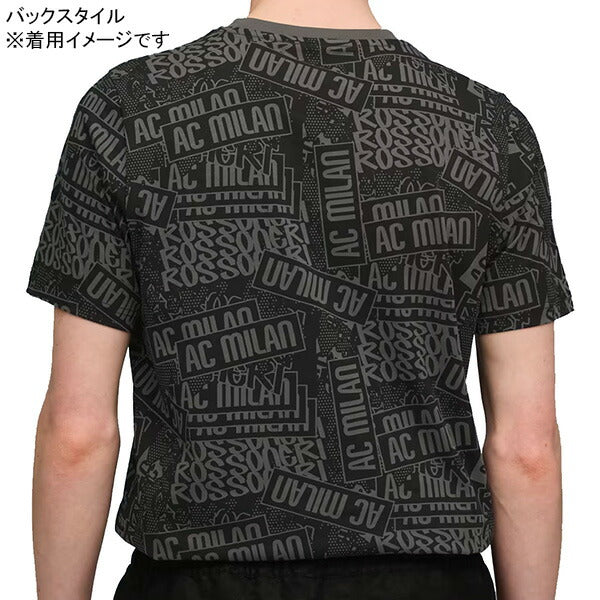 ACミランACM2025-26FTBLCULTUREAOP半袖Tシャツ782597-04サッカーカジュアルプーマブラック総柄プーマPUMA