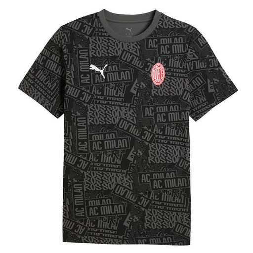 ACミランACM2025-26FTBLCULTUREAOP半袖Tシャツ782597-04サッカーカジュアルプーマブラック総柄プーマPUMA