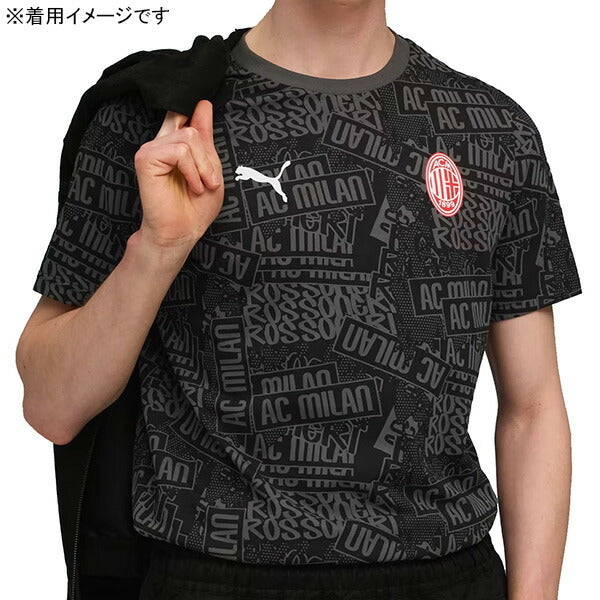 ACミランACM2025-26FTBLCULTUREAOP半袖Tシャツ782597-04サッカーカジュアルプーマブラック総柄プーマPUMA