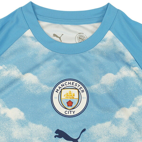 マンチェスターシティジュニアMCFC2026-27プレマッチ半袖シャツ786253-15サッカーアイシーブルーレプリカプラシャツ子供用プーマPUMA