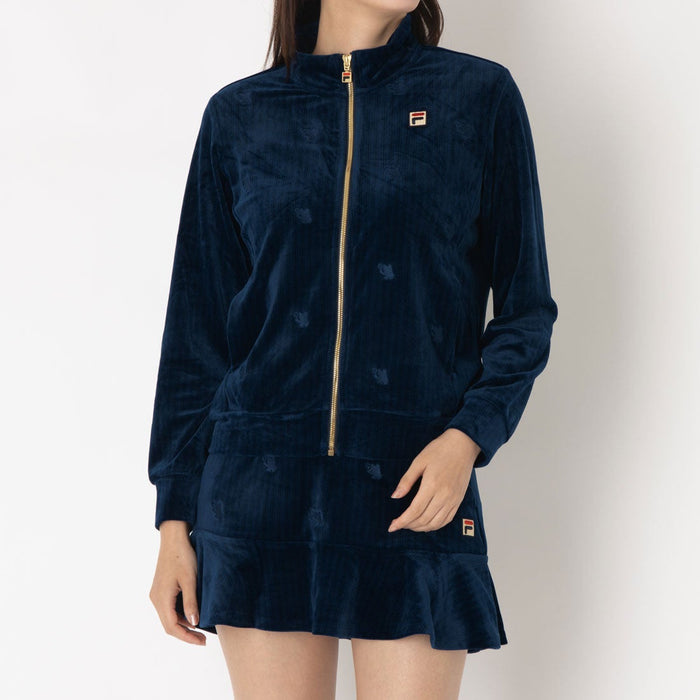 フィラFILAテニスウェアジャケットレディース大人TrackJacketトラックジャケットベロアジャカードストライプストレッチビエラベアCZ6FGW028