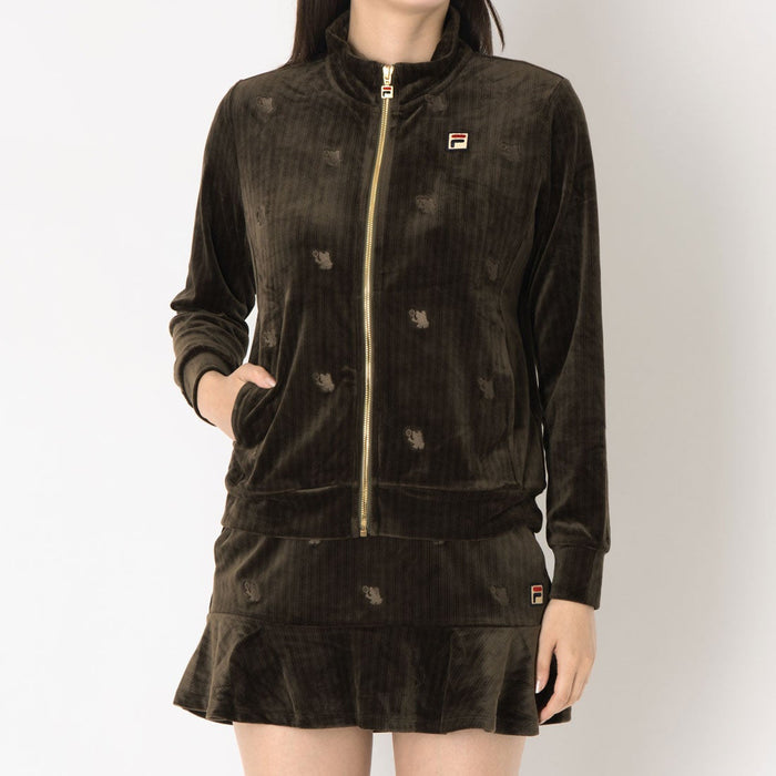 フィラFILAテニスウェアジャケットレディース大人TrackJacketトラックジャケットベロアジャカードストライプストレッチビエラベアCZ6FGW028