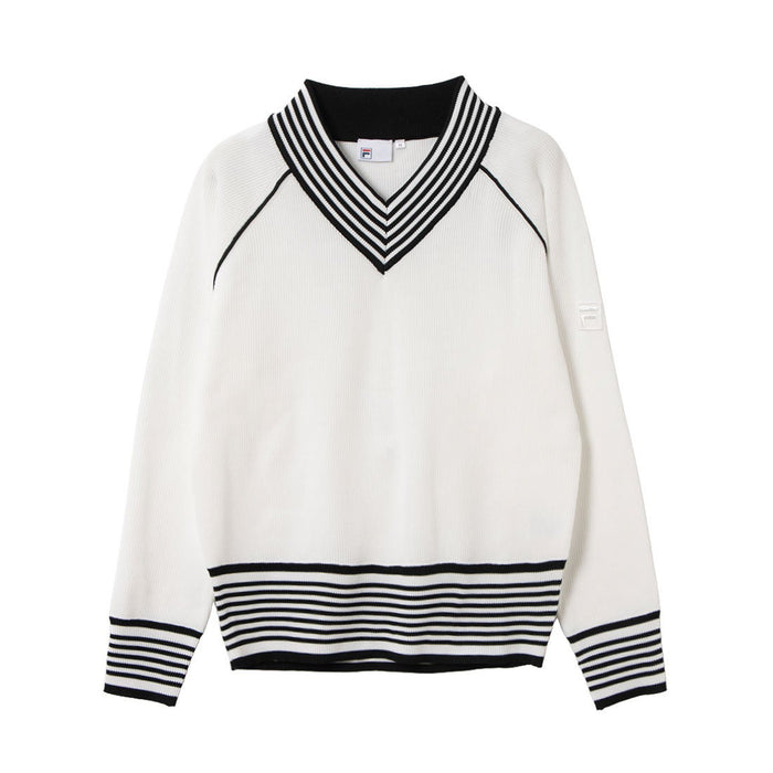 フィラFILAテニスウェアセーターレディース大人V-neckSweaterブイネックセーターVネックニット薄手12G畔編みポリエステルCZ6FGW048
