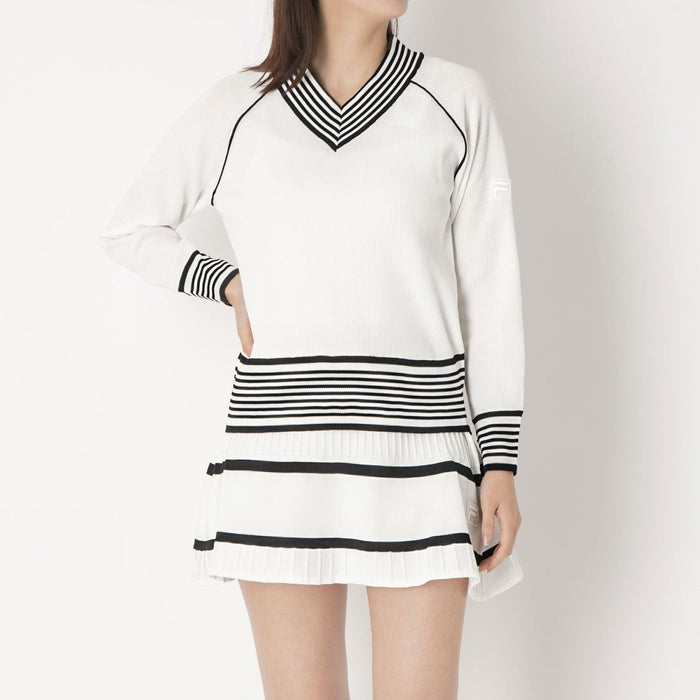 フィラFILAテニスウェアセーターレディース大人V-neckSweaterブイネックセーターVネックニット薄手12G畔編みポリエステルCZ6FGW048