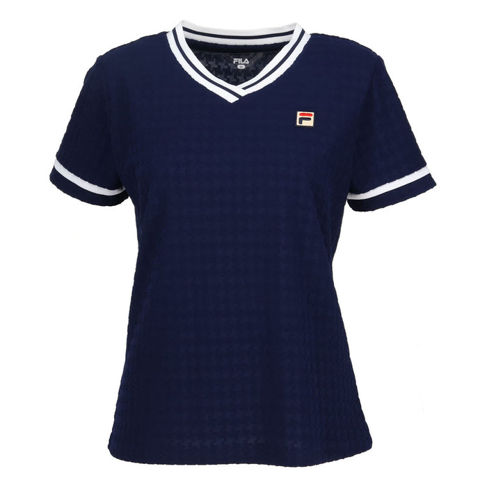 【ショップ限定エントリーでさらに+9倍】【ネコポス送料無料】FILAフィラテニステニスウェアレディースVネックゲームシャツ半袖レトロ映えるVネックシンプルEL0028