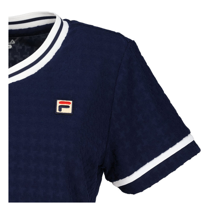 【エントリーでポイント10倍】【ネコポス送料無料】FILAフィラテニステニスウェアレディースVネックゲームシャツ半袖レトロ映えるVネックシンプルEL0028