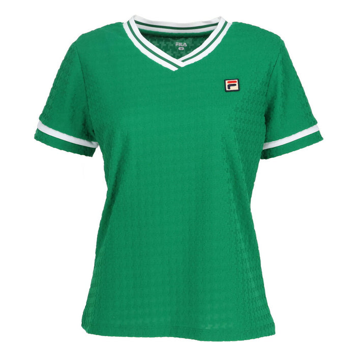 【ショップ限定エントリーでさらに+9倍】【ネコポス送料無料】FILAフィラテニステニスウェアレディースVネックゲームシャツ半袖レトロ映えるVネックシンプルEL0028