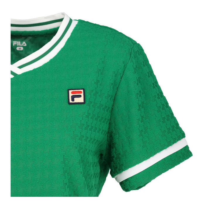 【ショップ限定エントリーでさらに+9倍】【ネコポス送料無料】FILAフィラテニステニスウェアレディースVネックゲームシャツ半袖レトロ映えるVネックシンプルEL0028