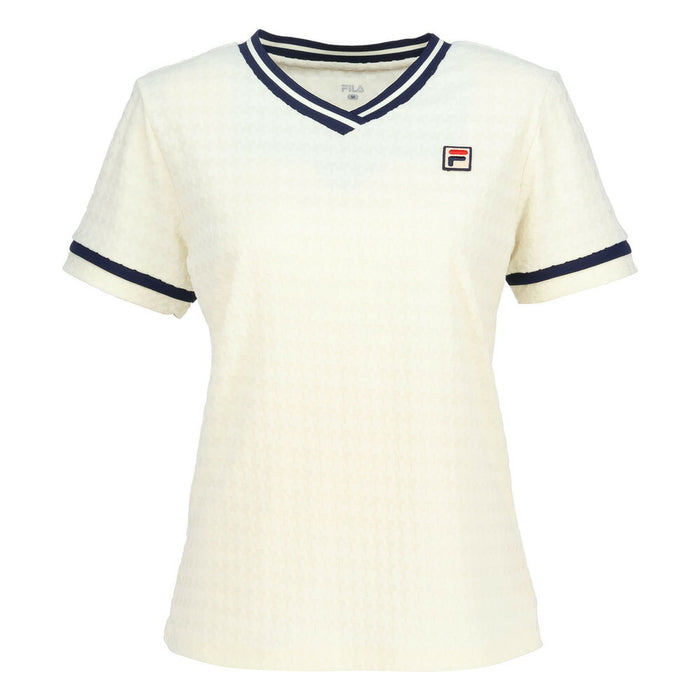 【エントリーでポイント10倍】【ネコポス送料無料】FILAフィラテニステニスウェアレディースVネックゲームシャツ半袖レトロ映えるVネックシンプルEL0028