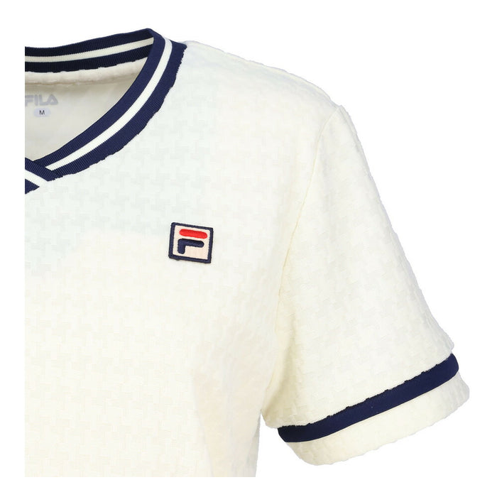 【エントリーでポイント10倍】【ネコポス送料無料】FILAフィラテニステニスウェアレディースVネックゲームシャツ半袖レトロ映えるVネックシンプルEL0028