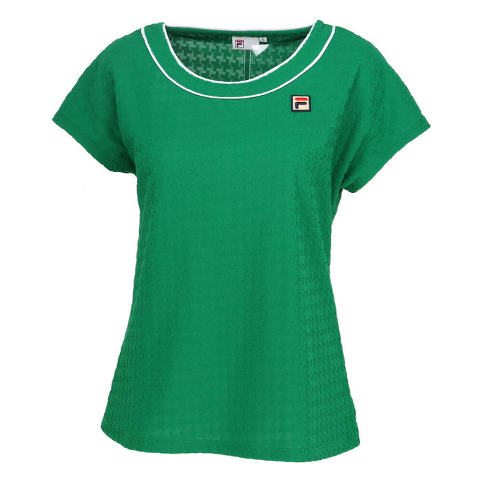 【ショップ限定エントリーでさらに+9倍】【ネコポス送料無料】FILAフィラテニステニスウェアレディースゲームシャツ半袖レトロ映えるシンプル明るい印象シャープEL0029