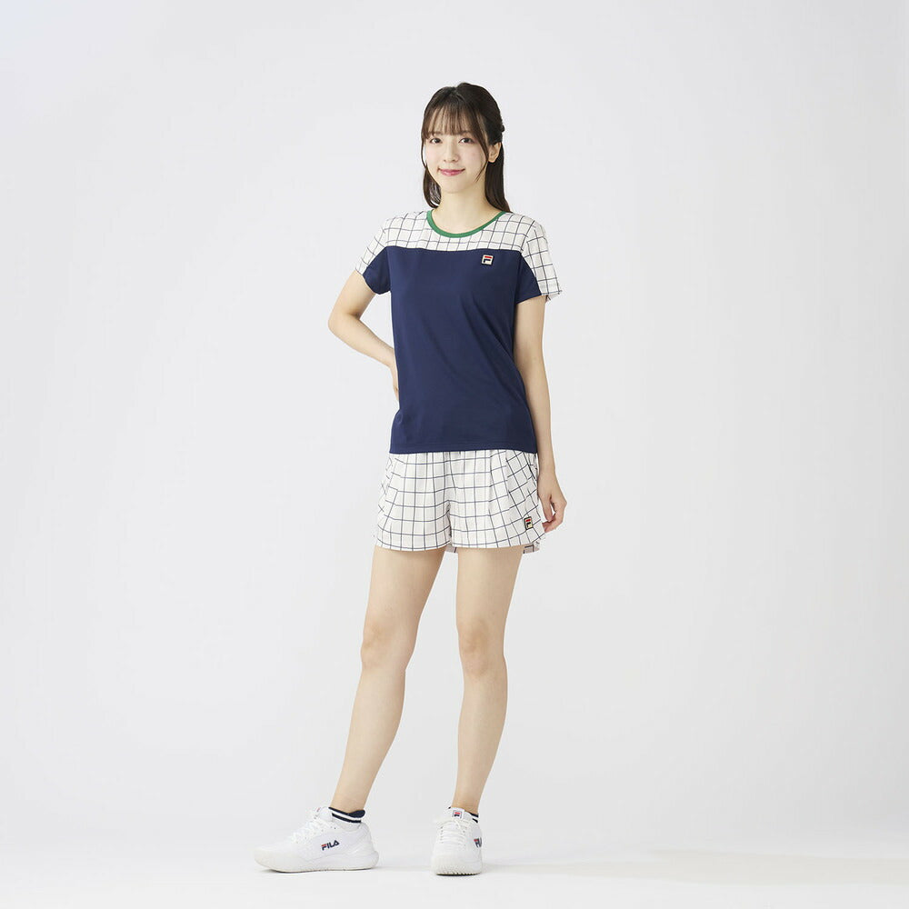 【ショップ限定エントリーでさらに+9倍】【ネコポス送料無料】FILAフィラテニステニスウェアレディースゲームシャツ半袖カラーハーモニー格子EL0033
