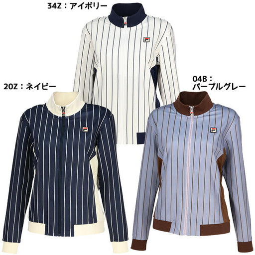 フィラFILAテニスレディースウォームアップシャツストライププリントジャケットジャージトレーニングウェアEL0228