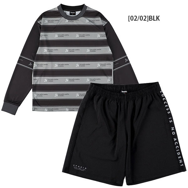 【ショップ限定エントリーでさらに+9倍】【上下セット】スパッツィオspazio長袖ボーダープラシャツメッシュプラパンセットGE1005/GE1023サッカーフットサルプラクティスセットメンズ