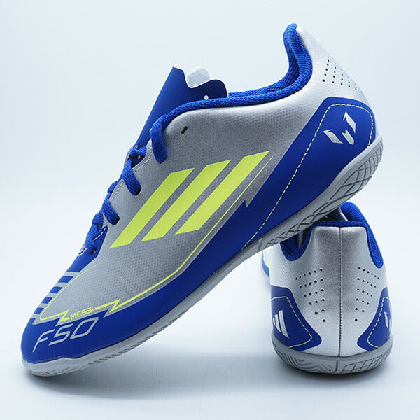 F50CLUBINJMESSIアディダスadidasIH0922シルバーメタリックジュニアフットサルシューズインドア室内用