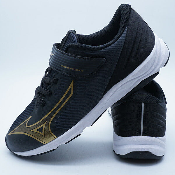 【送料無料】スピードスタッズ4ベルトミズノmizunoK1GC2423-02ブラックゴールドジュニアランニングシューズベルクロ